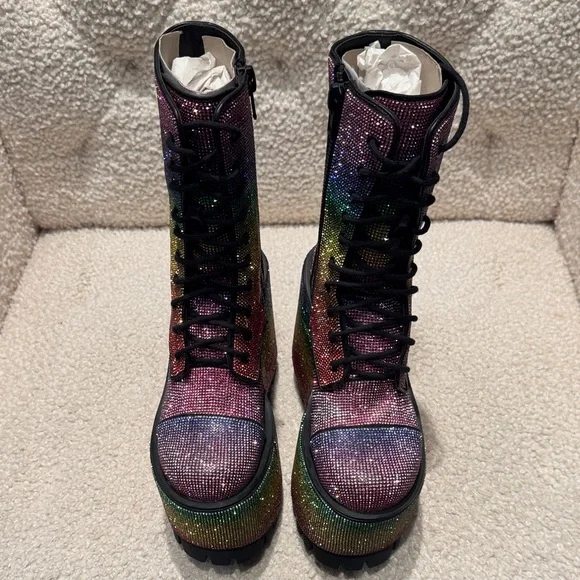 Stunning Multicolor Glitter Platform Boots - Picture 4 of 7